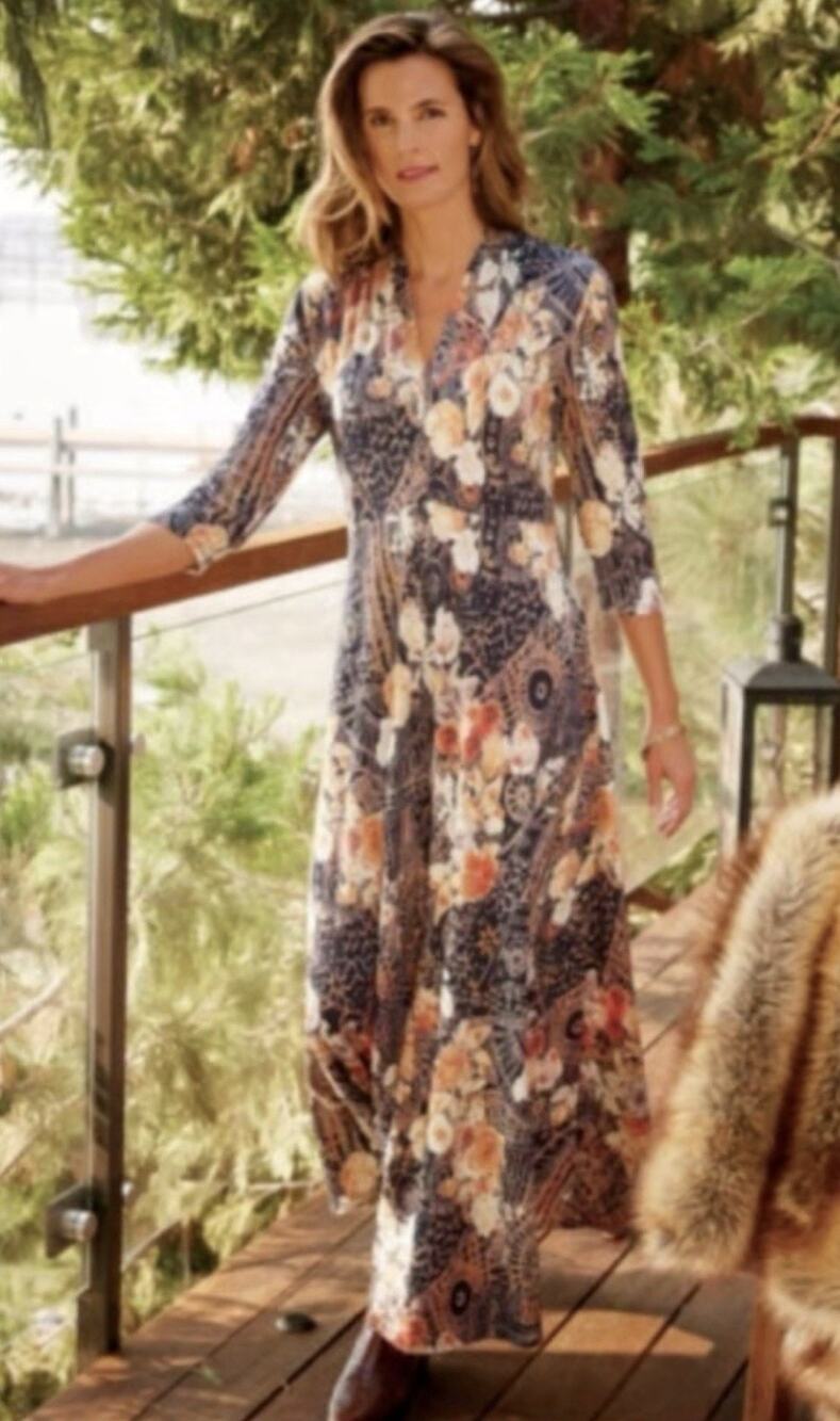 Soft Surroundings Naima Floral Moody Dark Maxi Ponte Dress Size 1X Boho